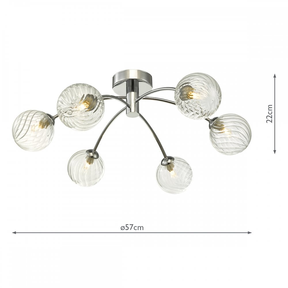 Dar IZZ0650-03 Izzy 6 Light Semi Flush Polished Chrome Twisted Glass