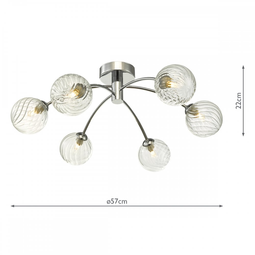 Dar IZZ0650-03 Izzy 6 Light Semi Flush Polished Chrome Twisted Glass