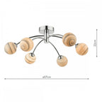 Dar IZZ0650-07 Izzy 6 Light Semi Flush Polished Chrome Swirl Glass
