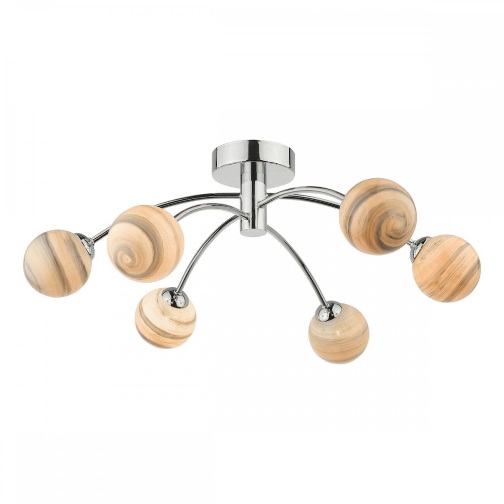 Dar IZZ0650-07 Izzy 6 Light Semi Flush Polished Chrome Swirl Glass