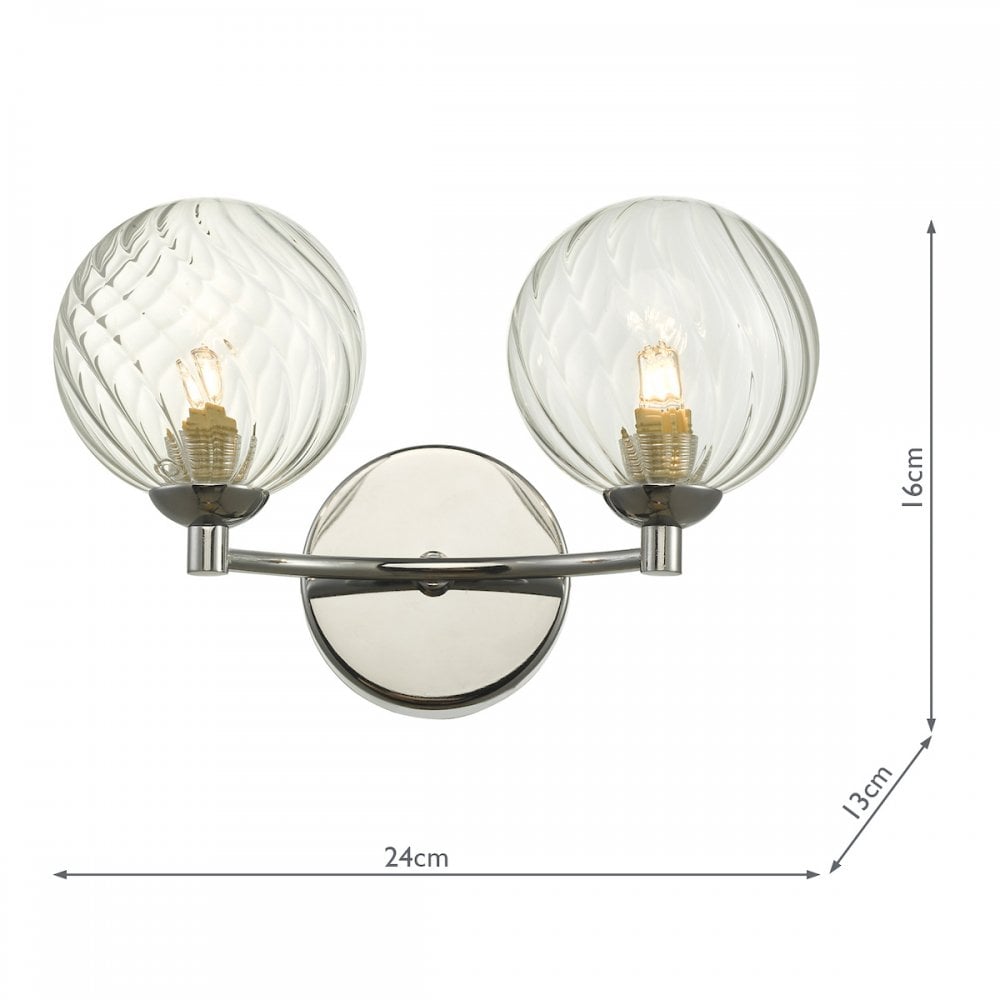 Dar IZZ0950-03 Izzy 2 Light Wall Light Polished Chrome Twisted Glass