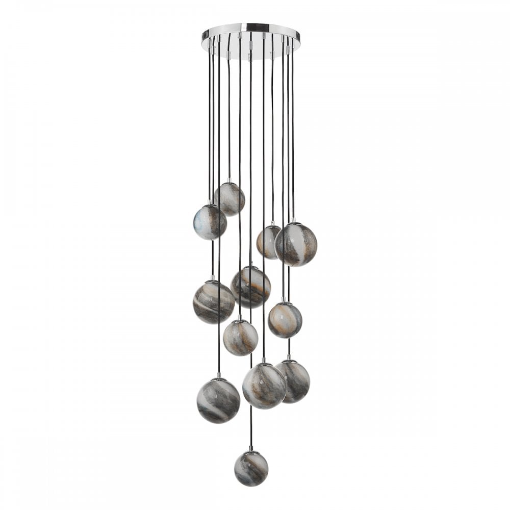 Dar MIK1250 Mikara 12 Light Cluster Pendant Polished Chrome Glass 2.5M (S)