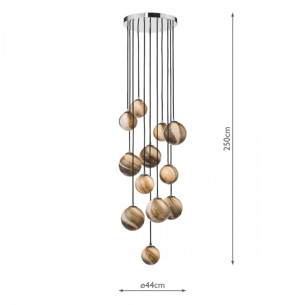 Dar MIK1250 Mikara 12 Light Cluster Pendant Polished Chrome Glass 2.5M (S)