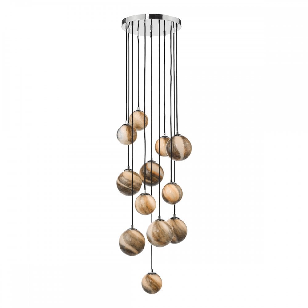Dar MIK1250 Mikara 12 Light Cluster Pendant Polished Chrome Glass 2.5M (S)