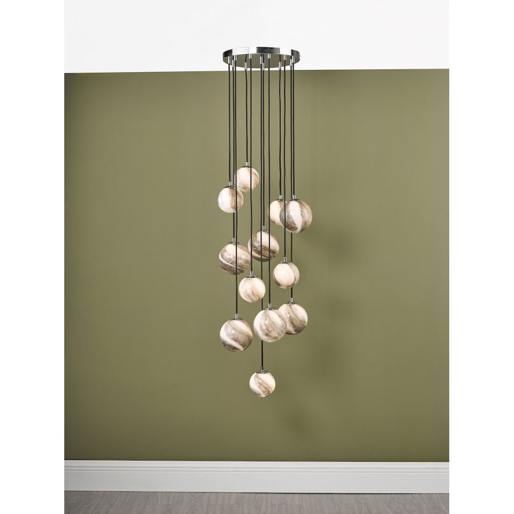 Dar MIK1250 Mikara 12 Light Cluster Pendant Polished Chrome Glass 2.5M (S)
