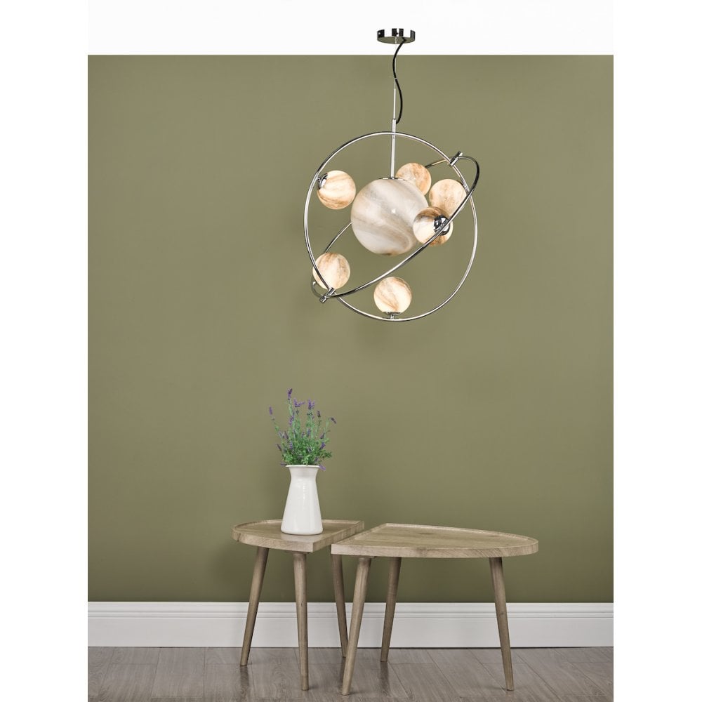 Dar MIK3450 Mikara 7 Light Pendant Polished Chrome Glass