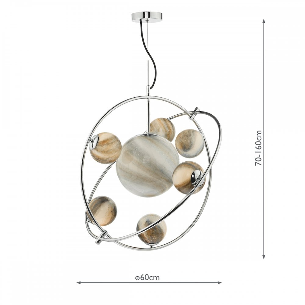Dar MIK3450 Mikara 7 Light Pendant Polished Chrome Glass