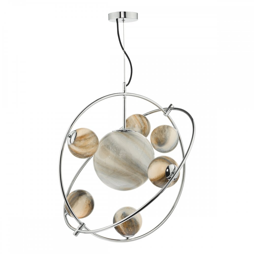 Dar MIK3450 Mikara 7 Light Pendant Polished Chrome Glass