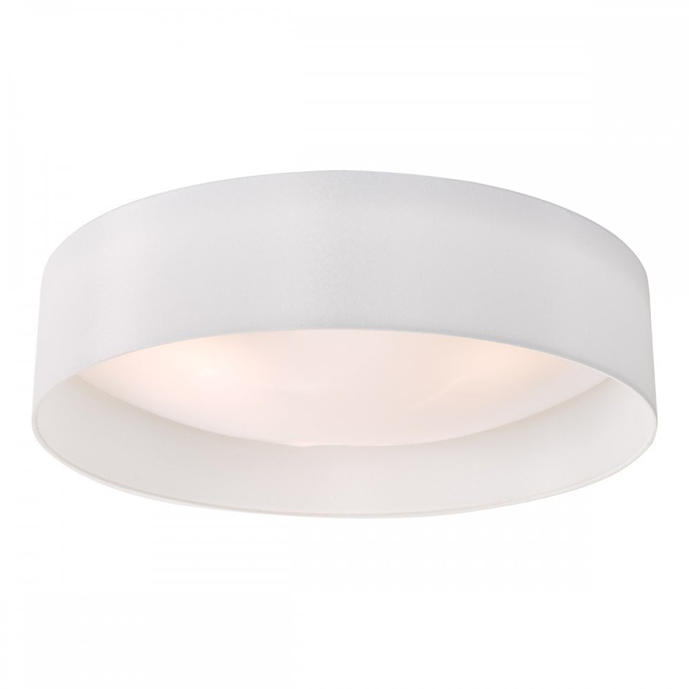 Dar NYS482 Nysa 3 Light Flush White Faux Silk 60cm
