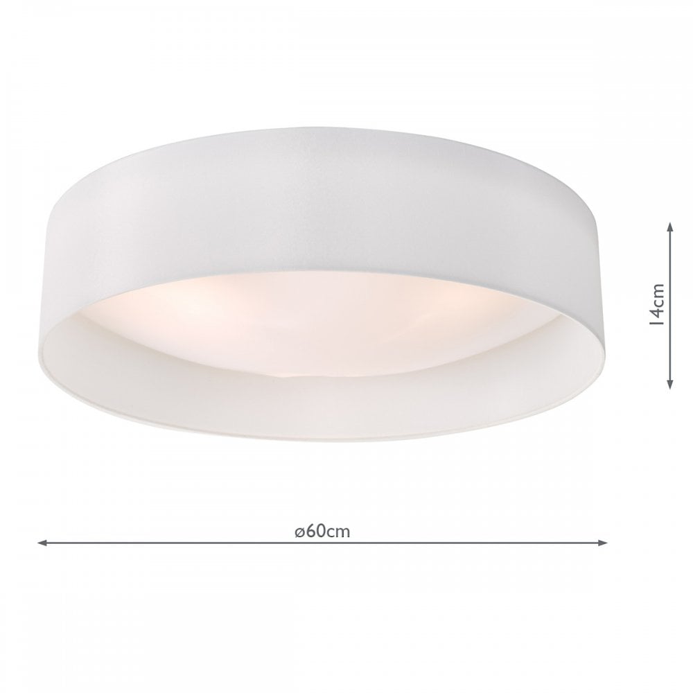 Dar NYS482 Nysa 3 Light Flush White Faux Silk 60cm