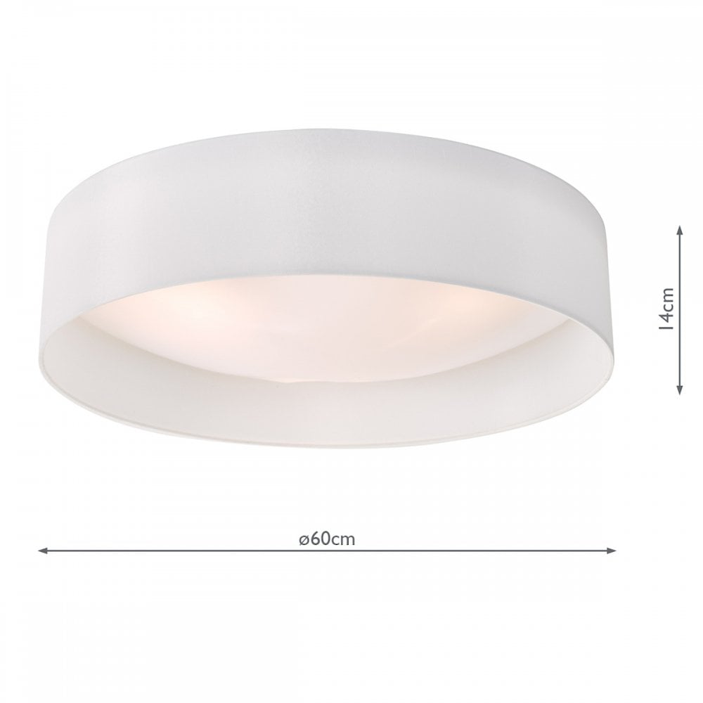 Dar NYS482 Nysa 3 Light Flush White Faux Silk 60cm