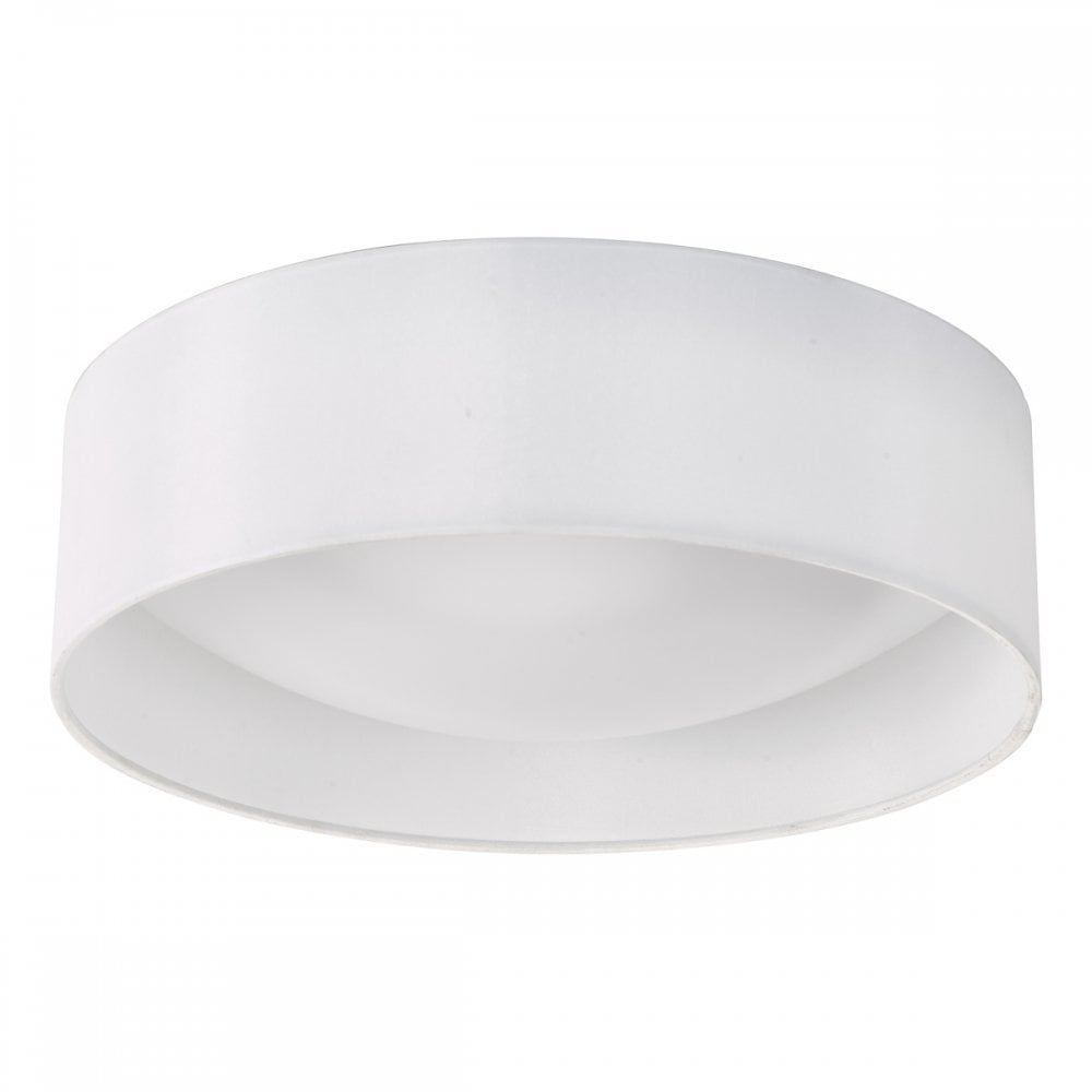 Dar NYS502 Nysa 2 Light Flush White Faux Silk 40cm