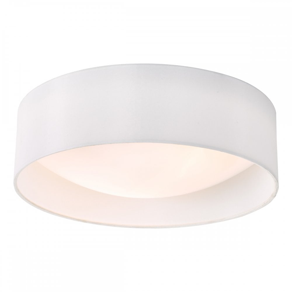Dar NYS502 Nysa 2 Light Flush White Faux Silk 40cm