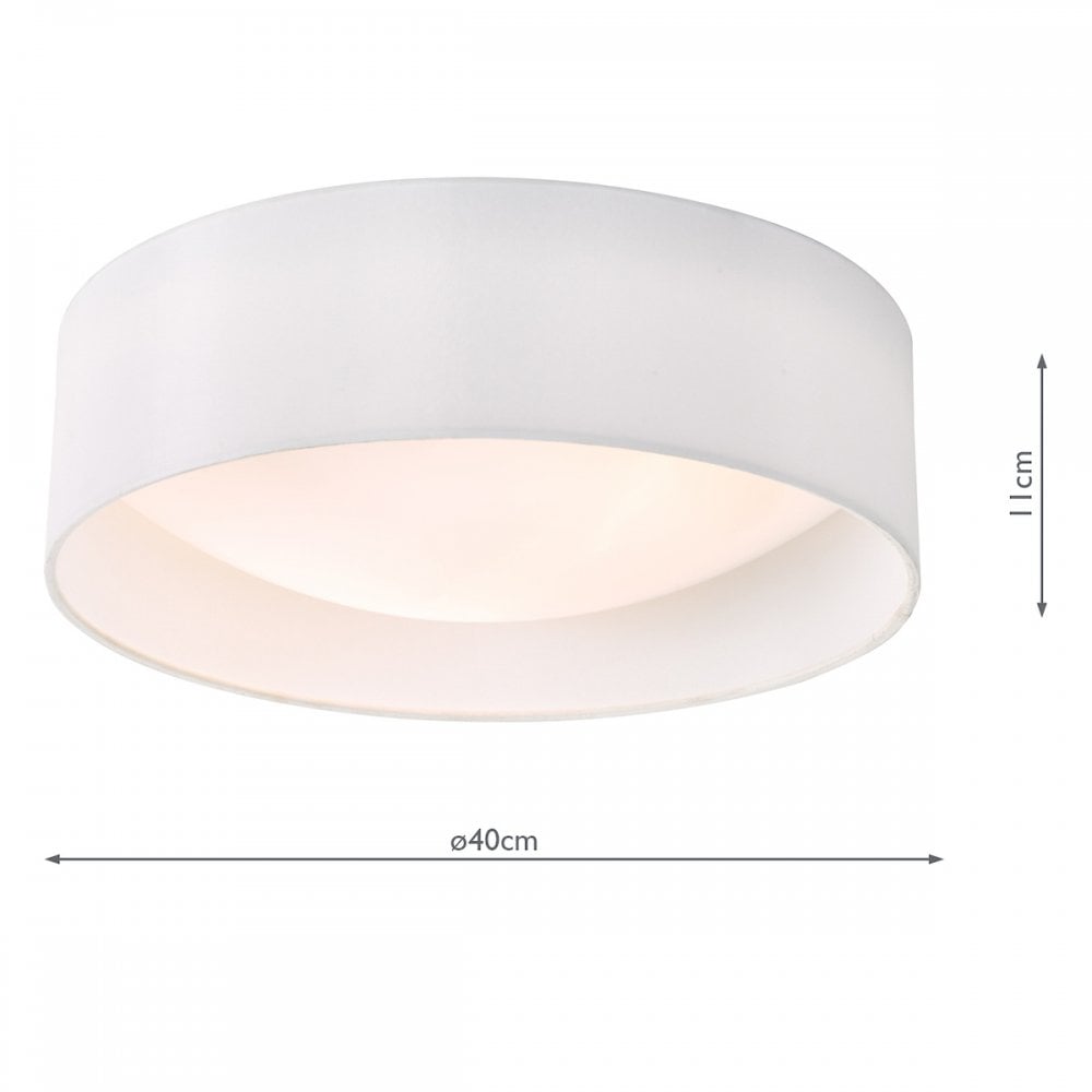Dar NYS502 Nysa 2 Light Flush White Faux Silk 40cm