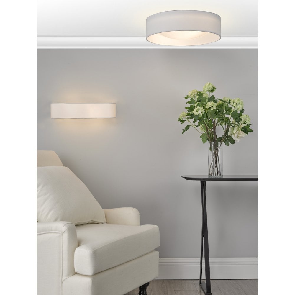 Dar NYS502 Nysa 2 Light Flush White Faux Silk 40cm