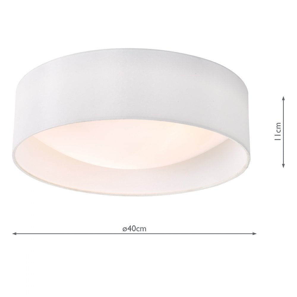 Dar NYS502 Nysa 2 Light Flush White Faux Silk 40cm