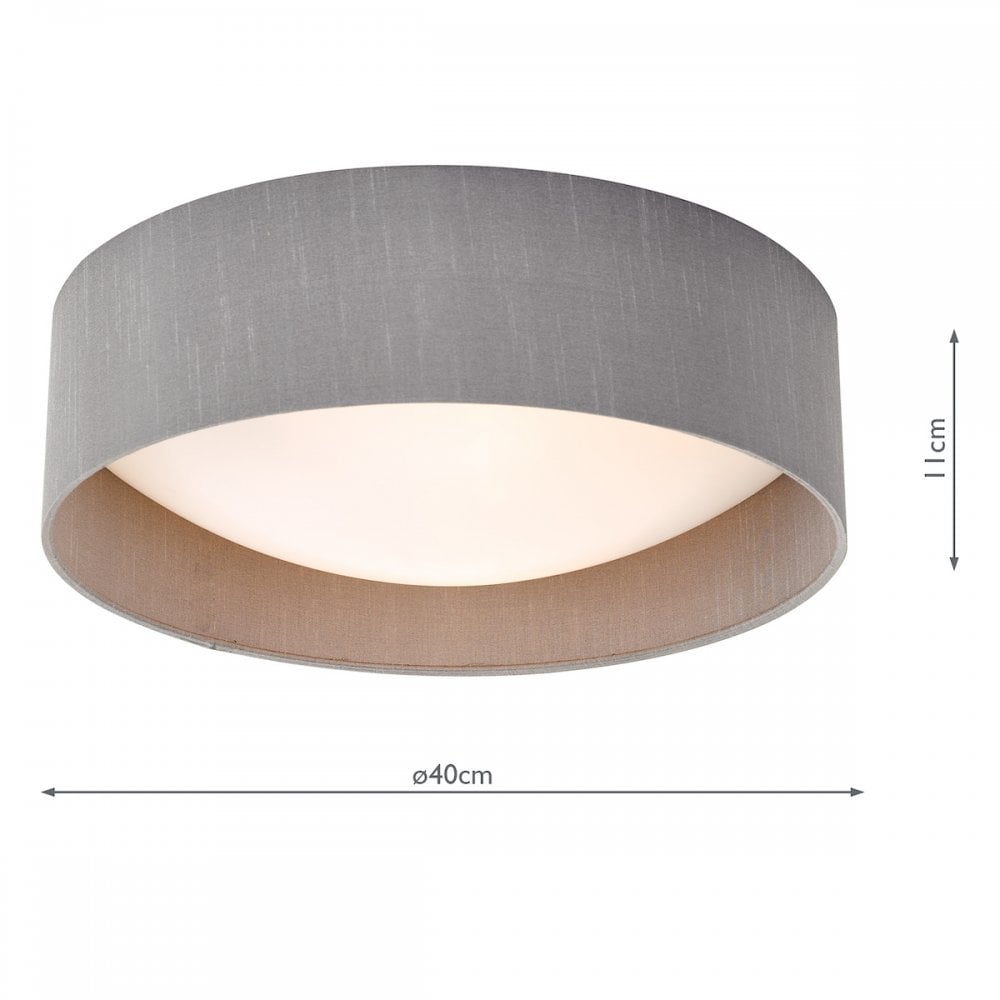 Dar NYS5039 Nysa 2 Light Flush Grey Faux Silk 40cm