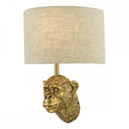 Dar RAU0735 Raul Monkey Wall Light Gold With Natural Linen Shade