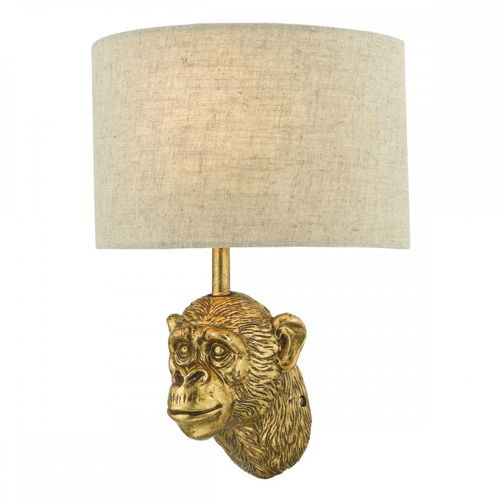 Dar RAU0735 Raul Monkey Wall Light Gold With Natural Linen Shade