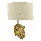 Dar RAU0735 Raul Monkey Wall Light Gold With Natural Linen Shade