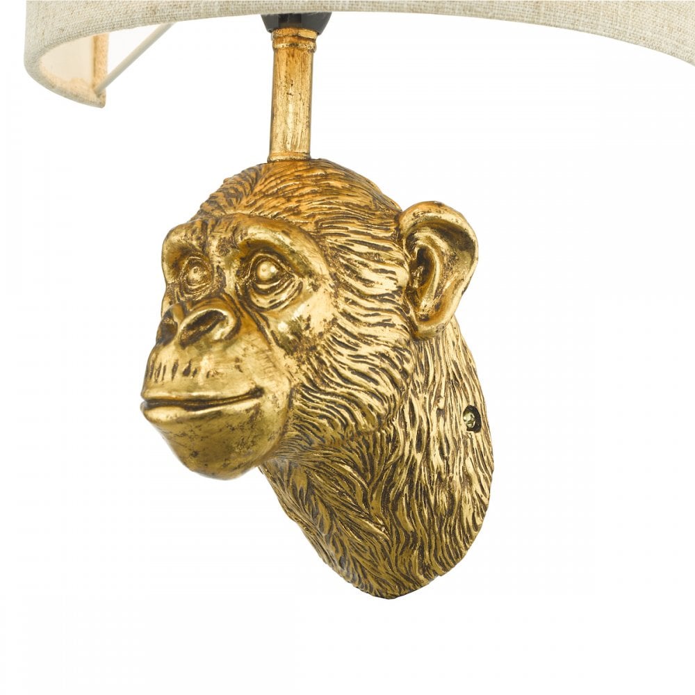 Dar RAU0735 Raul Monkey Wall Light Gold With Natural Linen Shade
