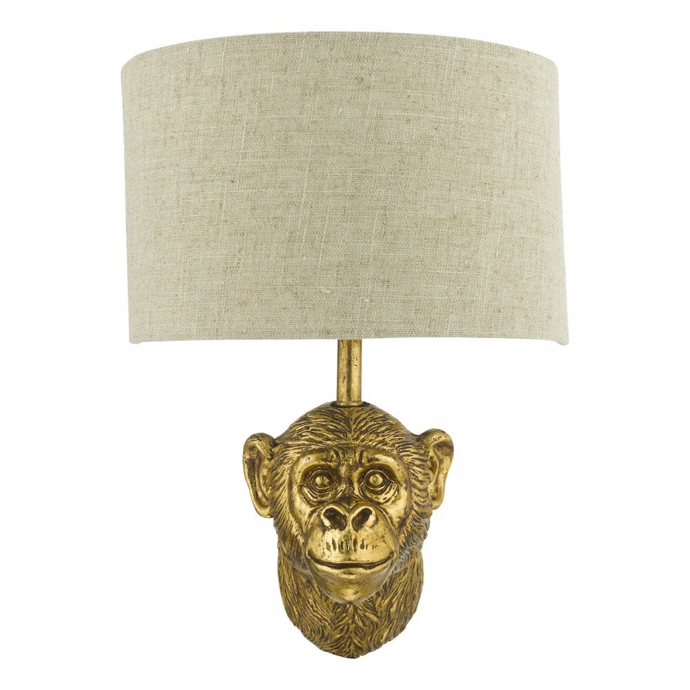 Dar RAU0735 Raul Monkey Wall Light Gold With Natural Linen Shade