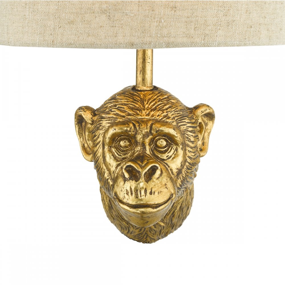Dar RAU0735 Raul Monkey Wall Light Gold With Natural Linen Shade