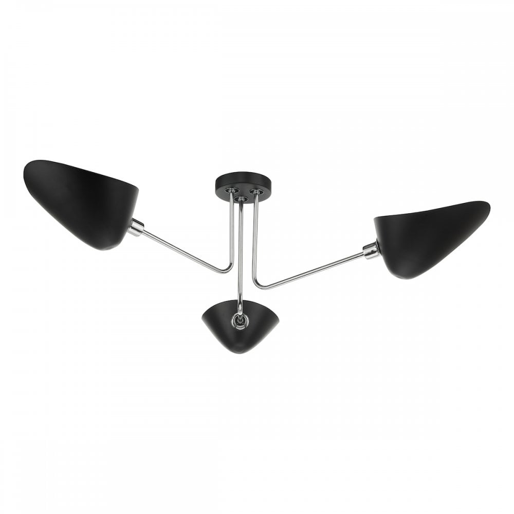 Dar SEB0322 Sebastian 3 Light Semi Flush Matt Black Polished Chrome