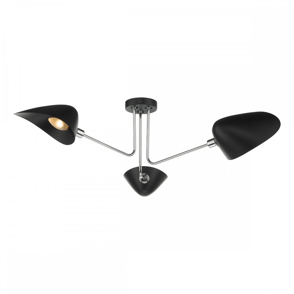 Dar SEB0322 Sebastian 3 Light Semi Flush Matt Black Polished Chrome