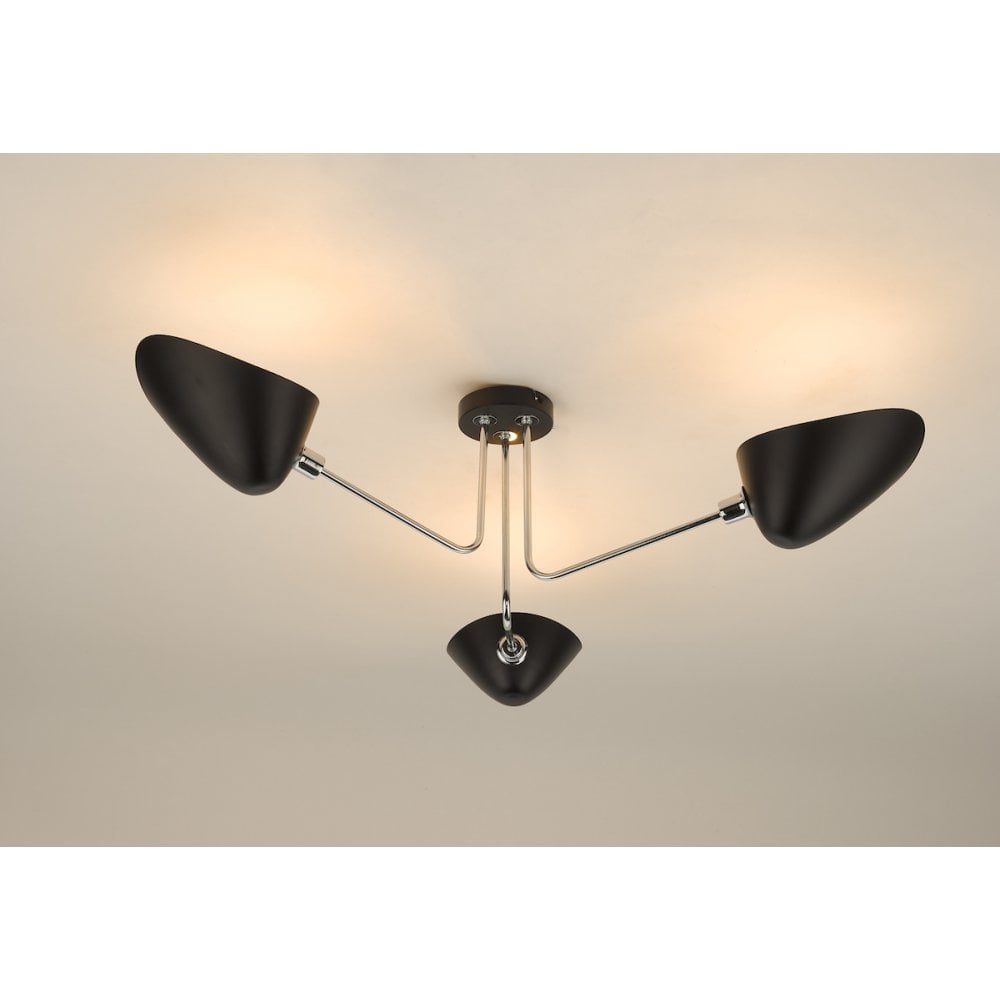 Dar SEB0322 Sebastian 3 Light Semi Flush Matt Black Polished Chrome