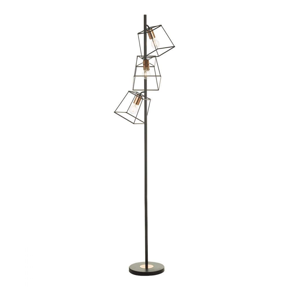 Dar TOW4922 Tower 3 Light Floor Lamp Matt Black Copper