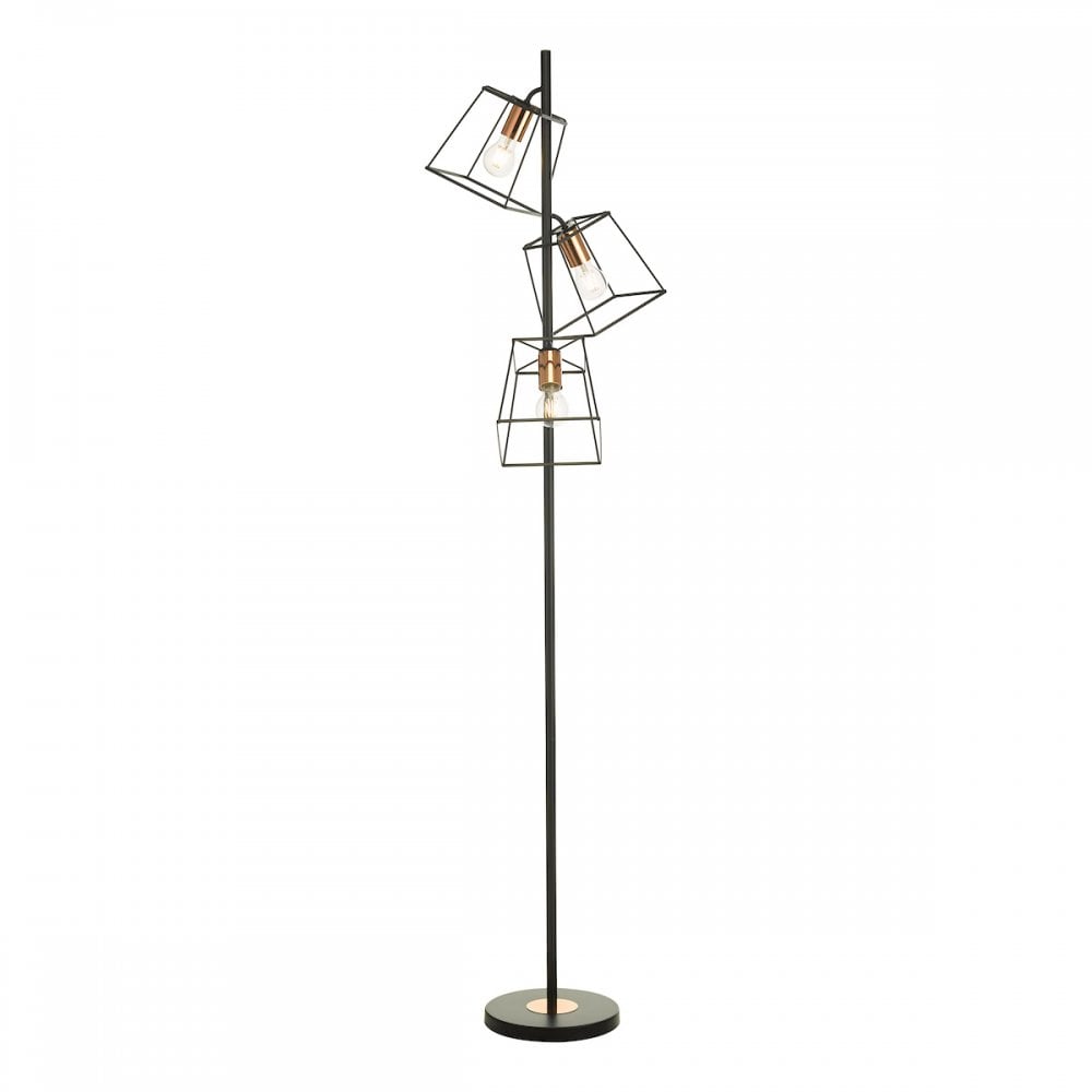 Dar TOW4922 Tower 3 Light Floor Lamp Matt Black Copper