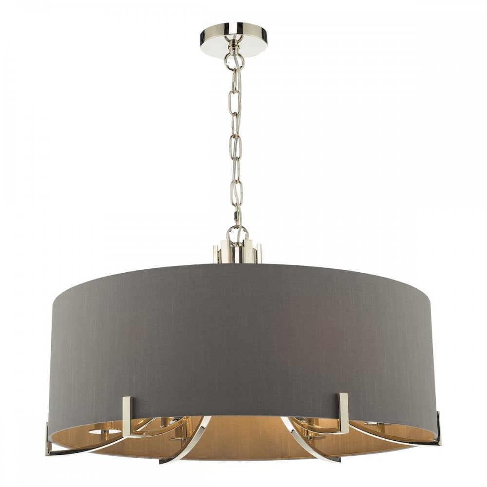 Dar VEY0639 Veyron 6 Light Pendant Polished Nickel With Grey Shade