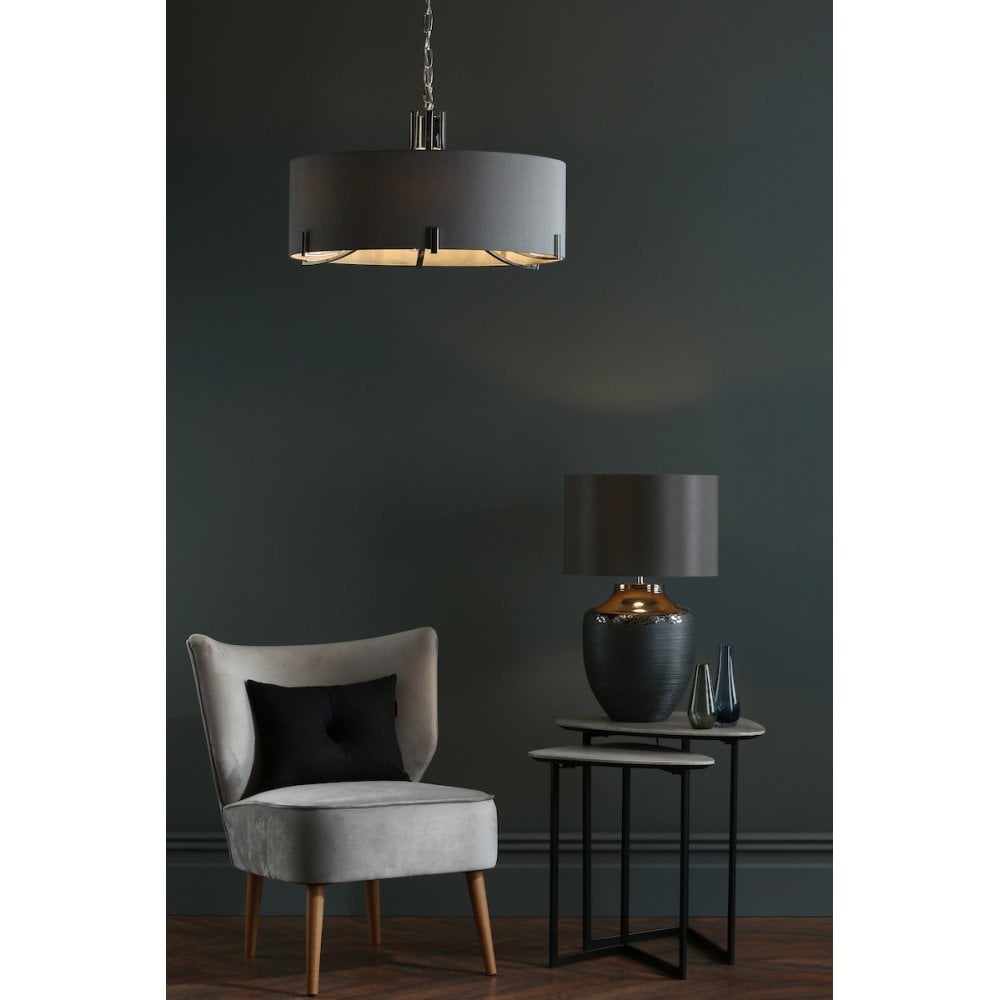 Dar VEY0639 Veyron 6 Light Pendant Polished Nickel With Grey Shade