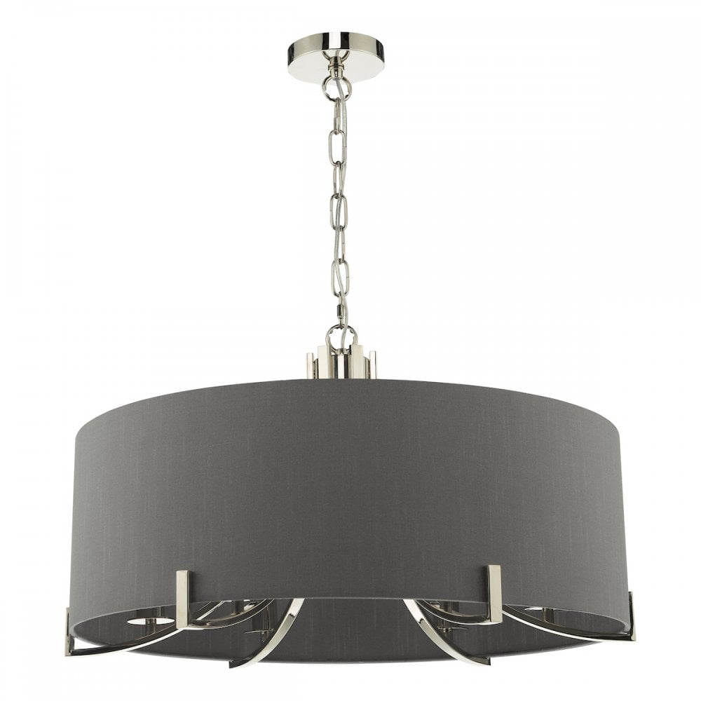 Dar VEY0639 Veyron 6 Light Pendant Polished Nickel With Grey Shade