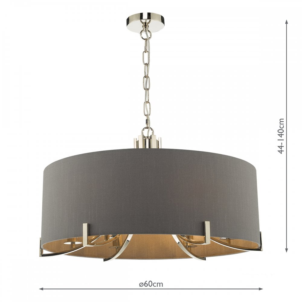 Dar VEY0639 Veyron 6 Light Pendant Polished Nickel With Grey Shade