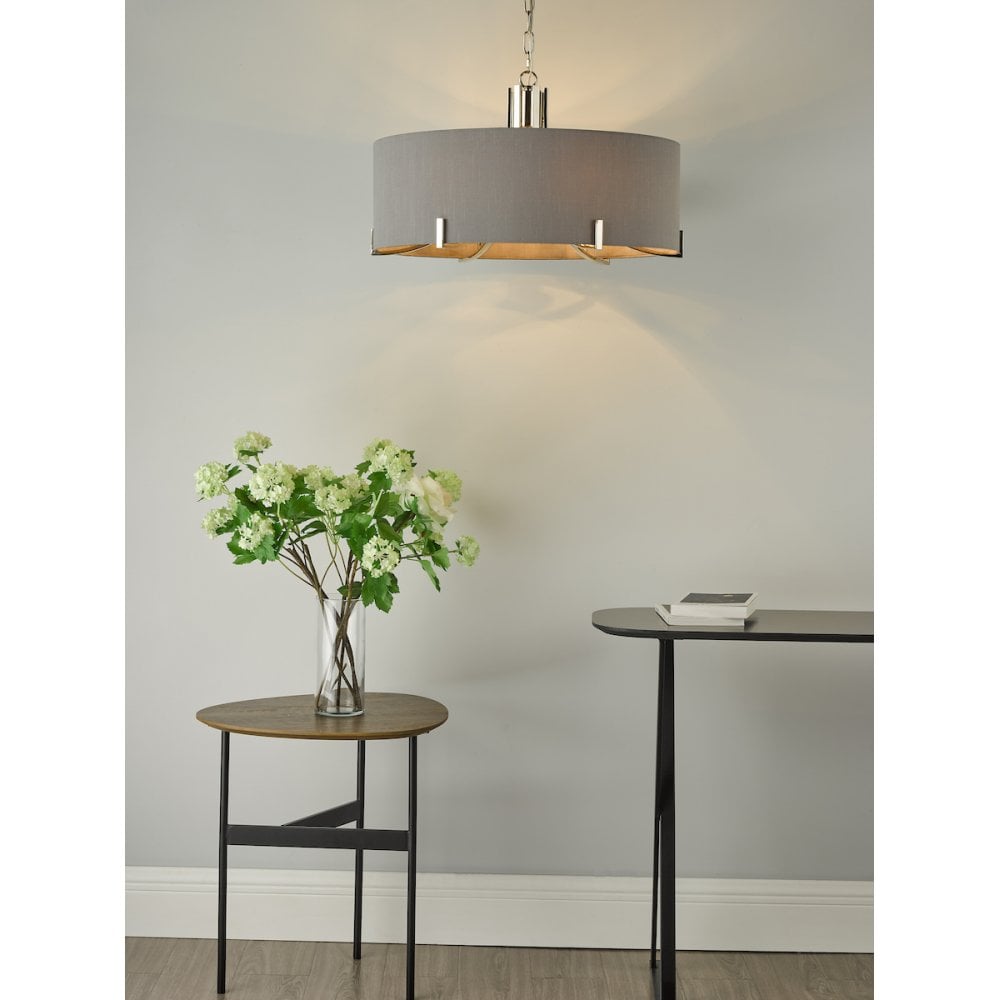 Dar VEY0639 Veyron 6 Light Pendant Polished Nickel With Grey Shade