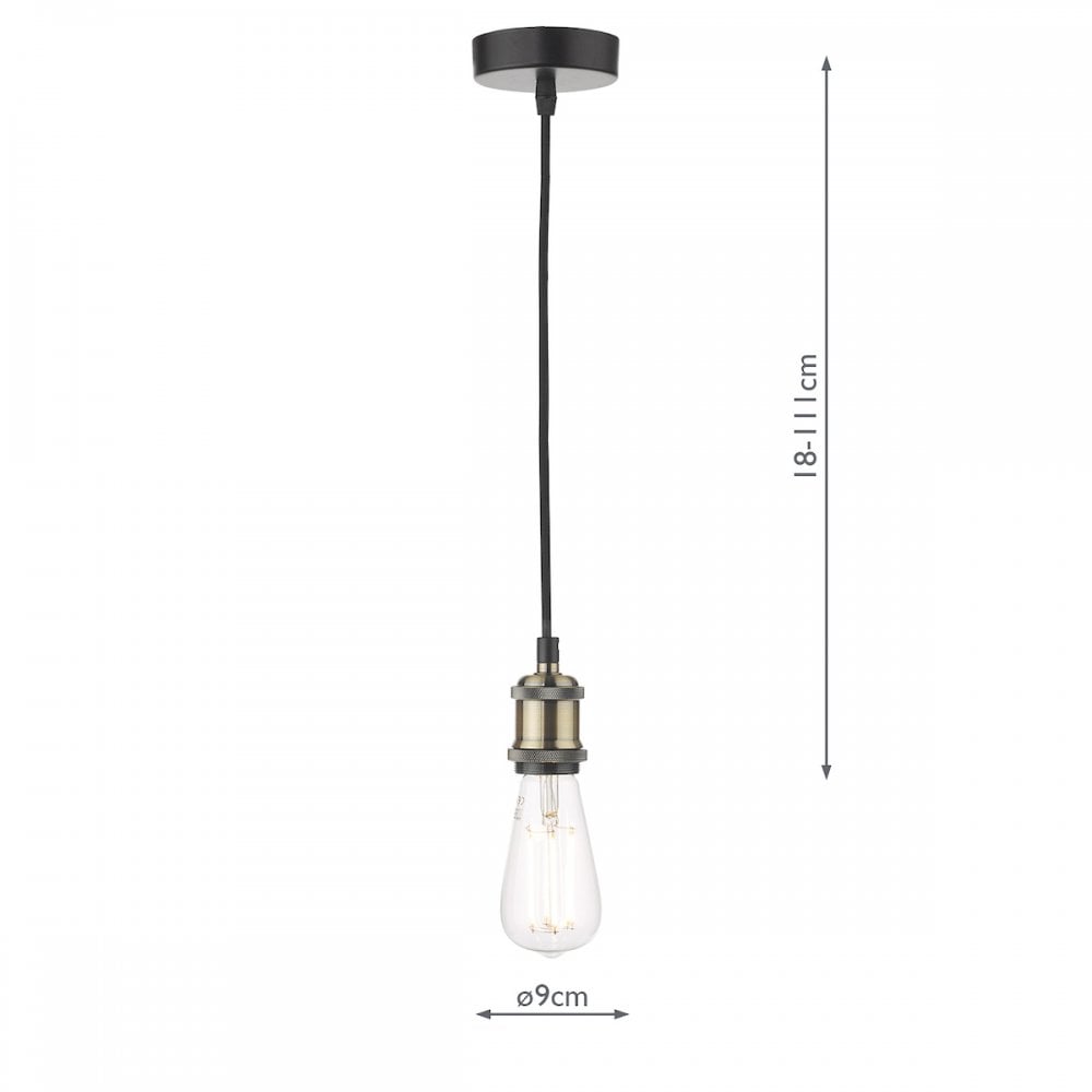 Dar WAC0175 Waco Single E27 Suspension Antique Brass Matt Black