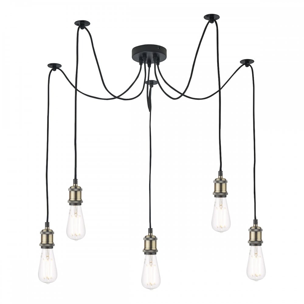 Dar WAC0575 Waco 5 Light Pendant Antique Brass Matt Black