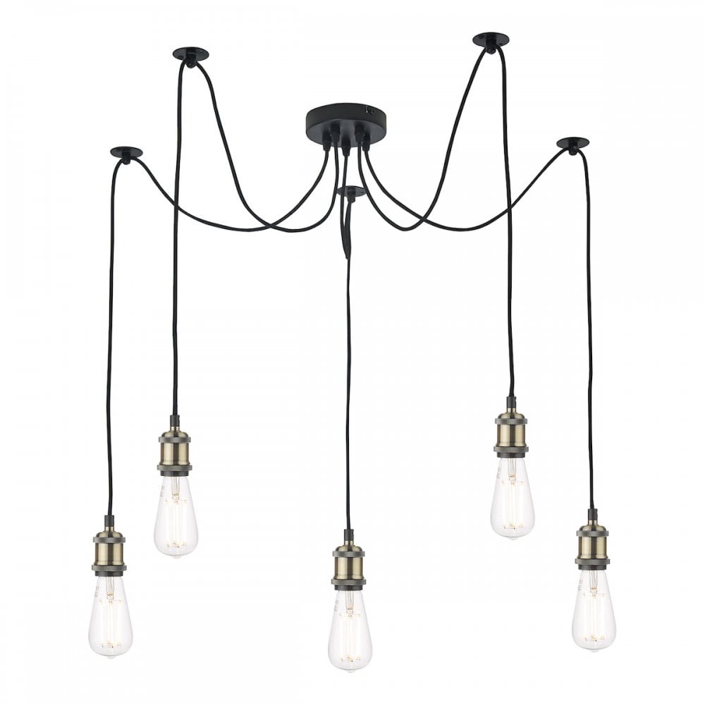 Dar WAC0575 Waco 5 Light Pendant Antique Brass Matt Black