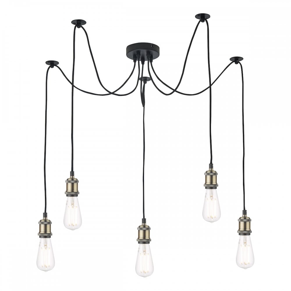Dar WAC0575 Waco 5 Light Pendant Antique Brass Matt Black