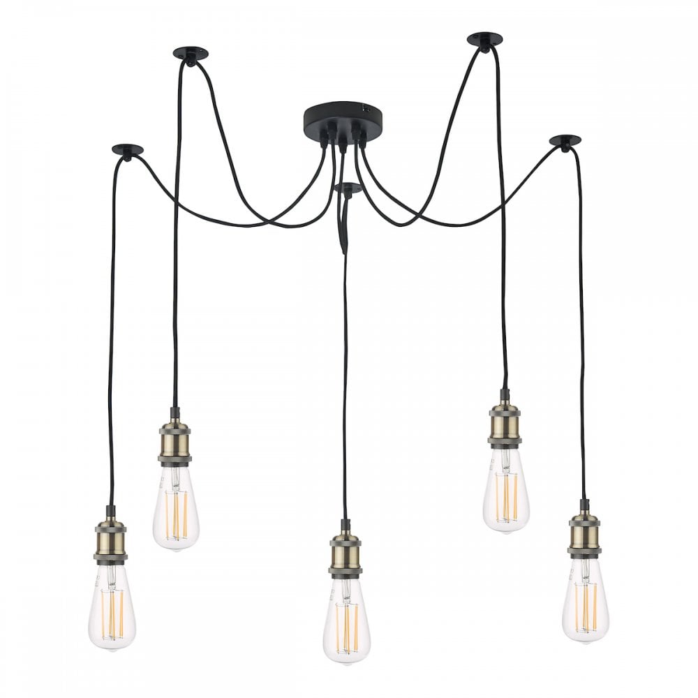 Dar WAC0575 Waco 5 Light Pendant Antique Brass Matt Black