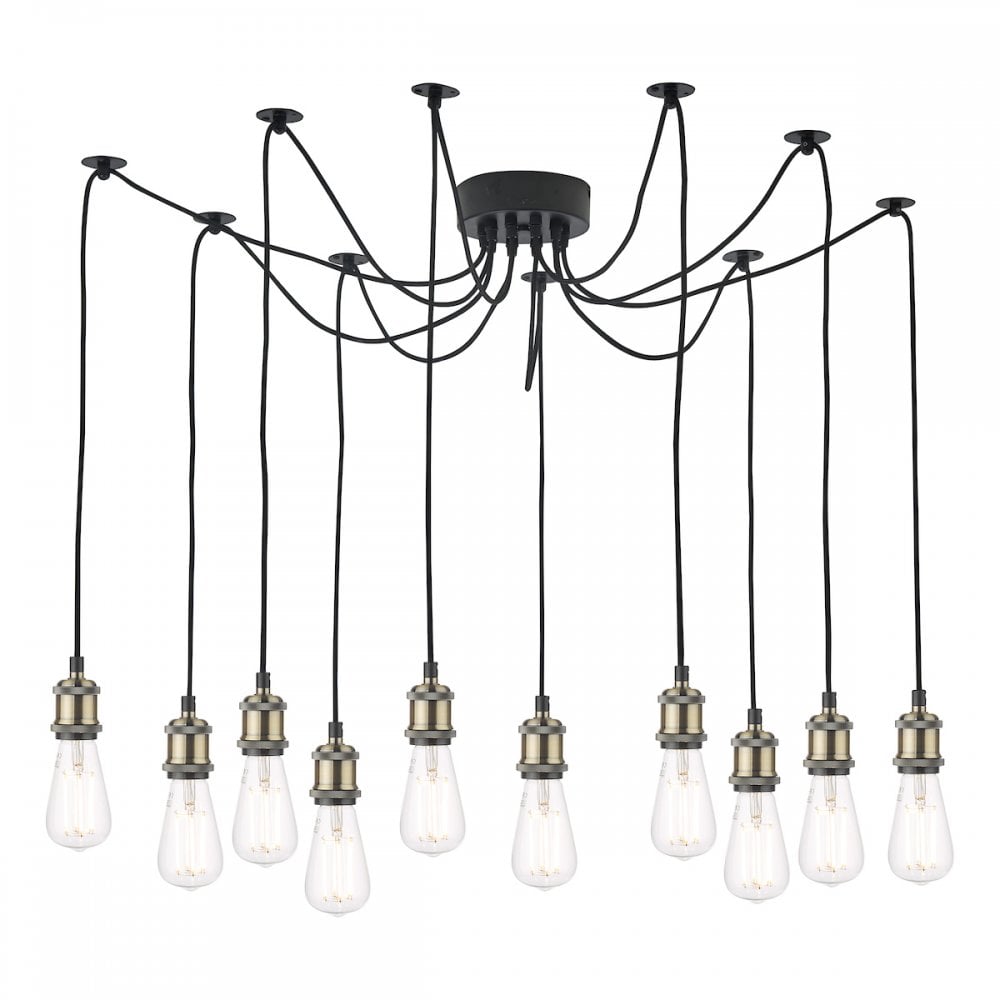 Dar WAC2375 Waco 10 Light Pendant Antique Brass Matt Black