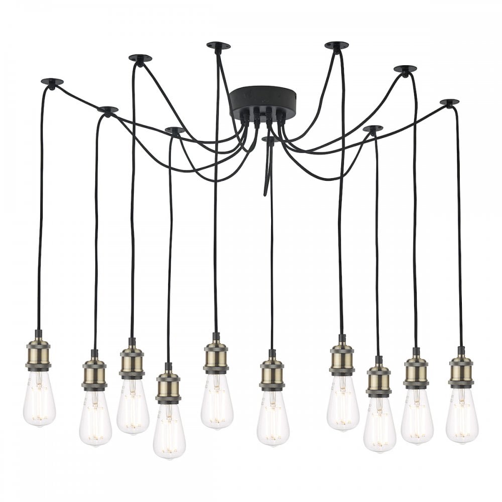 Dar WAC2375 Waco 10 Light Pendant Antique Brass Matt Black