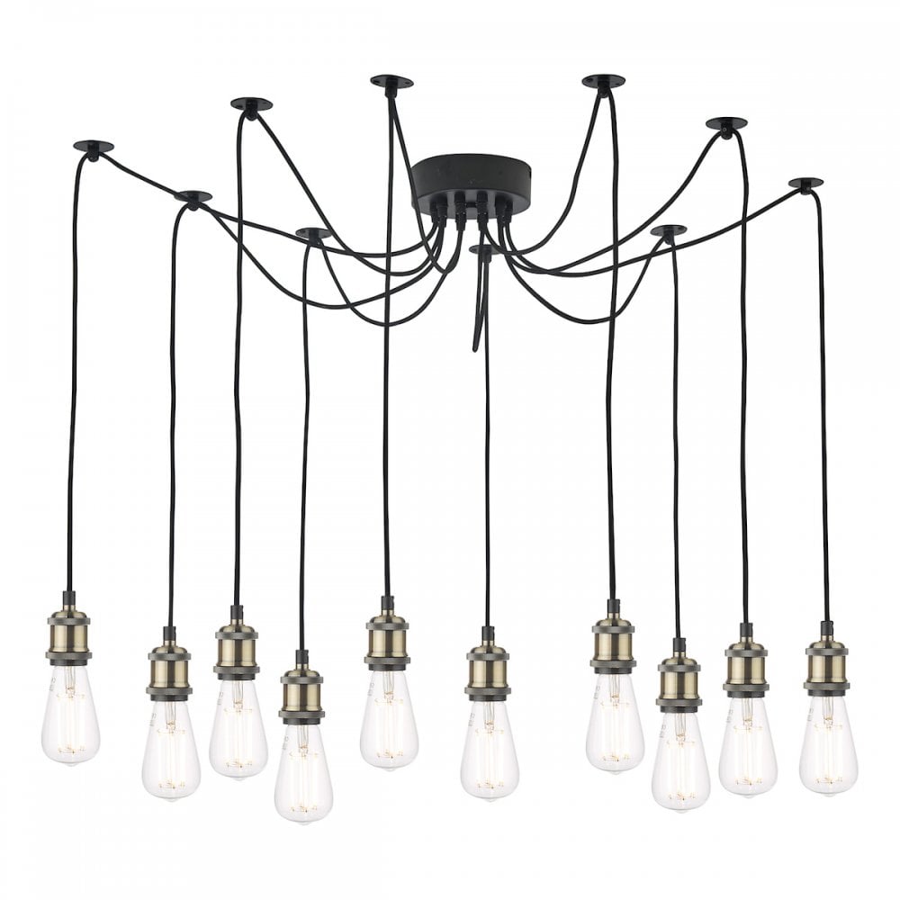 Dar WAC2375 Waco 10 Light Pendant Antique Brass Matt Black