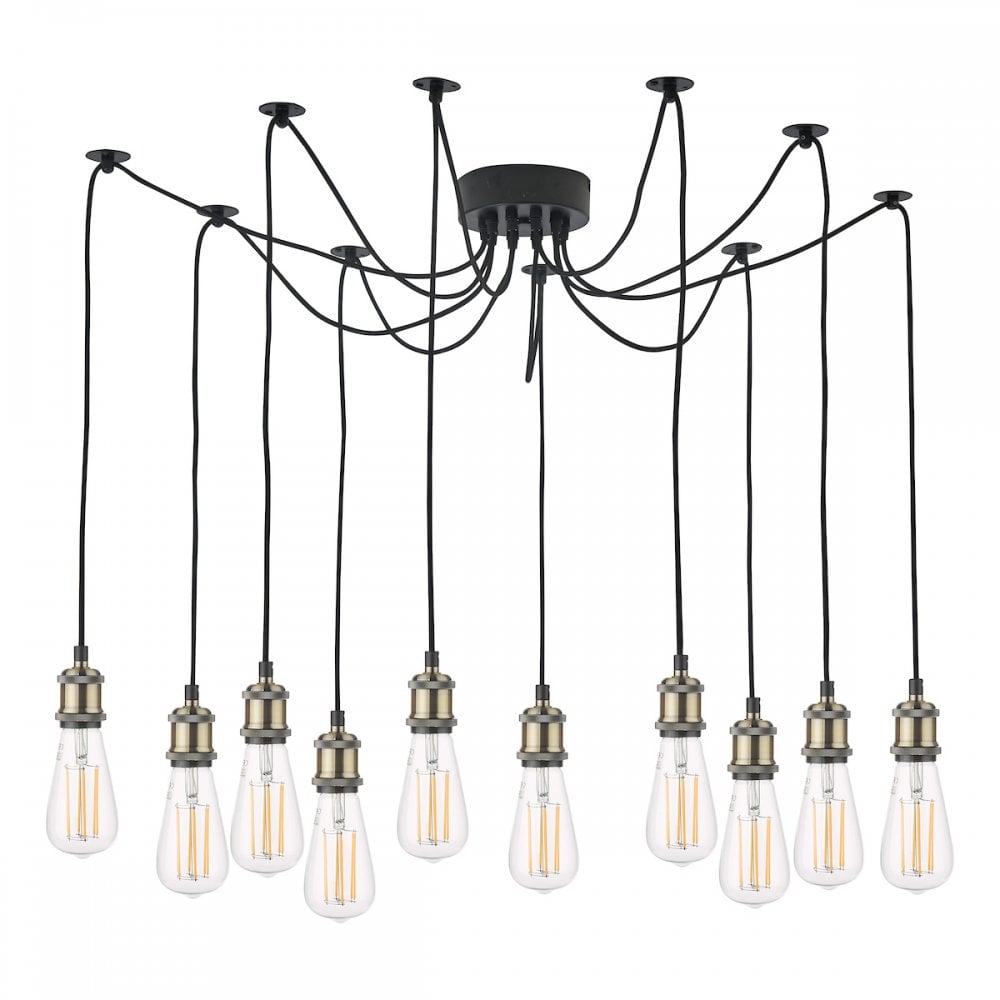 Dar WAC2375 Waco 10 Light Pendant Antique Brass Matt Black