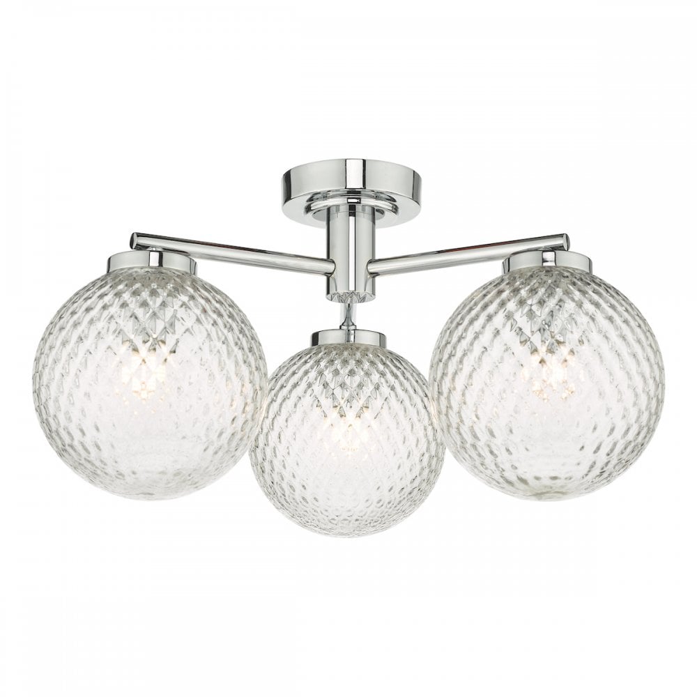 Dar WAY5350 Wayne Bathroom 3 Light Semi Flush Polished Chrome Glass