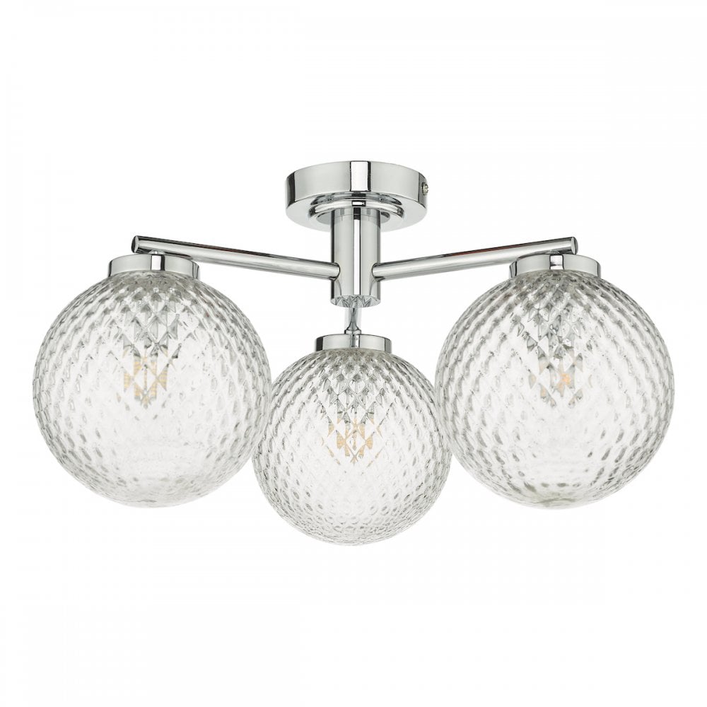 Dar WAY5350 Wayne Bathroom 3 Light Semi Flush Polished Chrome Glass