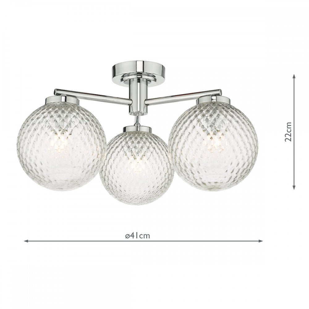 Dar WAY5350 Wayne Bathroom 3 Light Semi Flush Polished Chrome Glass