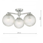 Dar WAY5350 Wayne Bathroom 3 Light Semi Flush Polished Chrome Glass